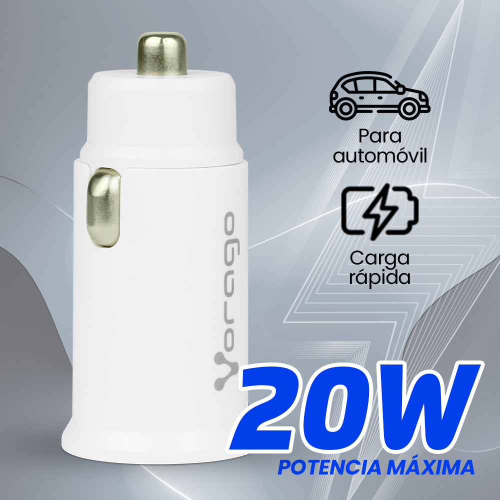 CARGADOR PARA AUTO VORAGO AU-305 TIPO C PD 20W Y USB A QUICK CHARGE 3.0 BLANCO