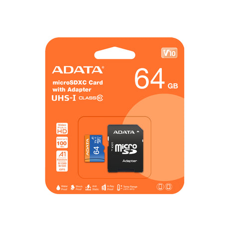 ADATA 64GB, microSDHC, Class 10 Memoria Flash 64 GB MicroSDHC 85 MB/s 25 MB/s