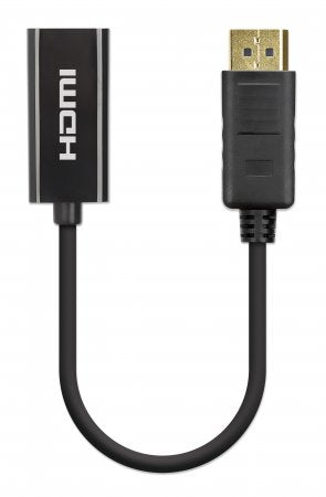Manhattan Adaptador activo DisplayPort 1.2 a HDMI, 4K@60 Hz, 15 cm, macho a hembra, DP con pestaña de bloqueo, negro, no bidireccional, garantía 3 años, equivalente a DP2HD4K60S Cable DisplayPort HDMI Macho Hembra