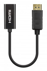 Manhattan Adaptador activo DisplayPort 1.2 a HDMI, 4K@60 Hz, 15 cm, macho a hembra, DP con pestaña de bloqueo, negro, no bidireccional, garantía 3 años, equivalente a DP2HD4K60S Cable DisplayPort HDMI Macho Hembra
