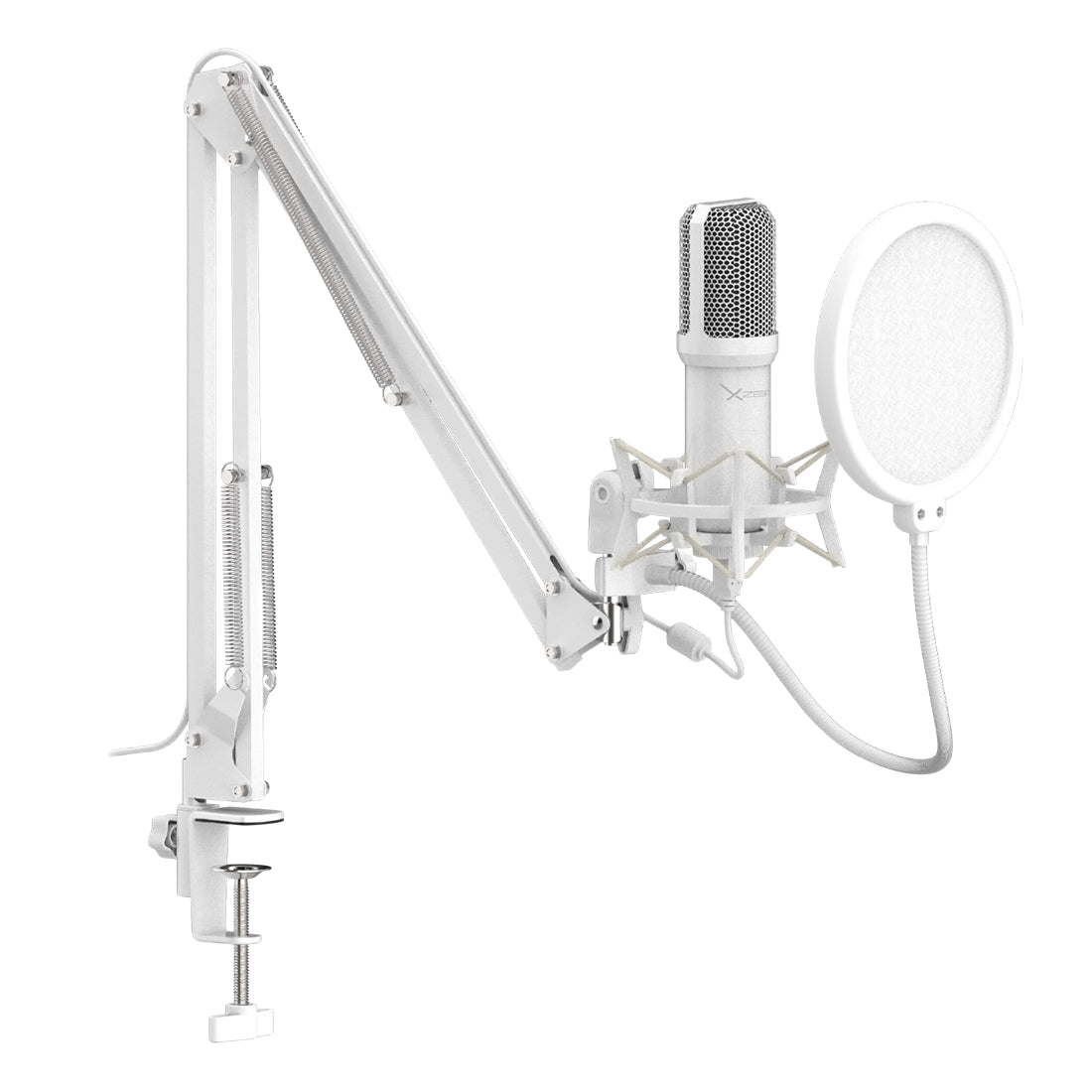 Kit de micrófono de condensador XZ-260 con filtro anti-pop soporte de brazo Conexión USB Blanco