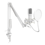 Kit de micrófono de condensador XZ-260 con filtro anti-pop soporte de brazo Conexión USB Blanco
