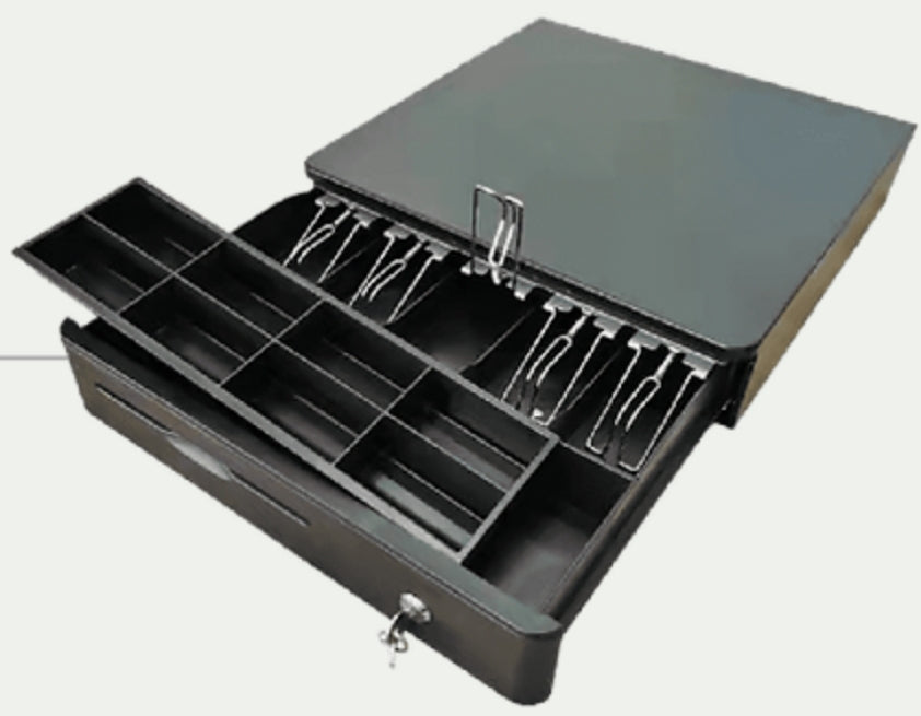 Evotec EV-3003 cajón de efectivo Cajón de dinero manual y automático, Plástico, Negro, 405 mm