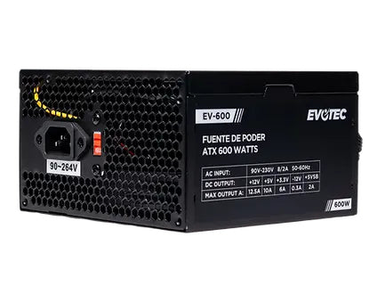 Evotec Ev-600 unidad de fuente de alimentación 600 W 24-pines ATX ATX Negro, 115 - 220 V, No modular