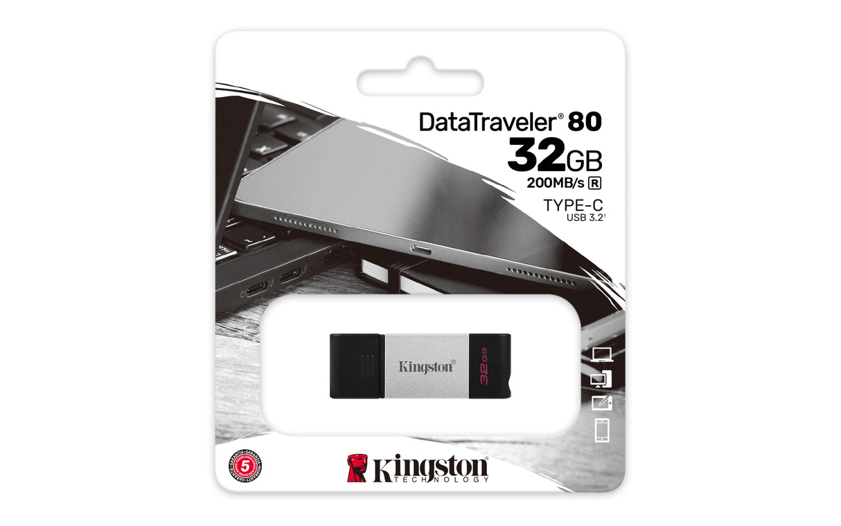 Kingston Technology DataTraveler 80 Memoria Flash 32 GB USB Tipo C 3.2 Gen 1 (3.1 Gen 1) 200 MB/s