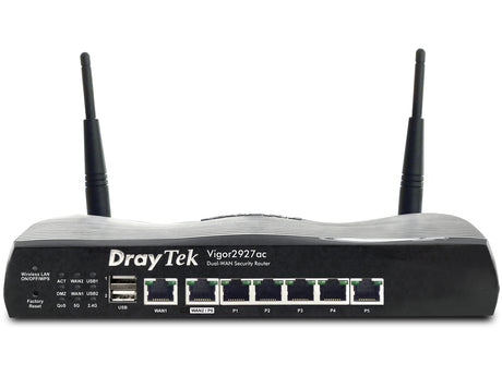 DrayTek Vigor2927ac router inalámbrico Gigabit Ethernet Doble banda (2,4 GHz / 5 GHz) Negro, Wi-Fi 5 (802.11ac), Router 