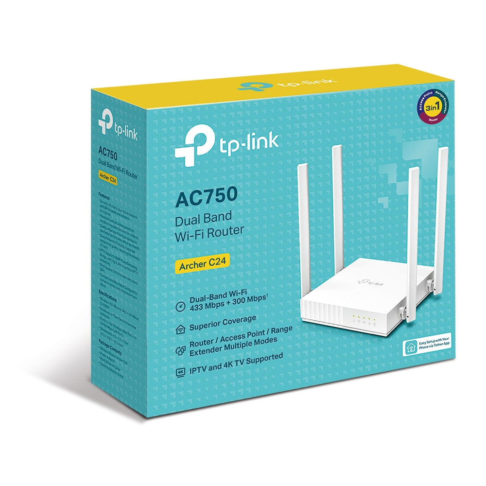 TP-Link ARCHER C24 Router Si Doble banda (2,4 GHz / 5 GHz) Wi-Fi 5 (802.11ac) 433 Mbit/s