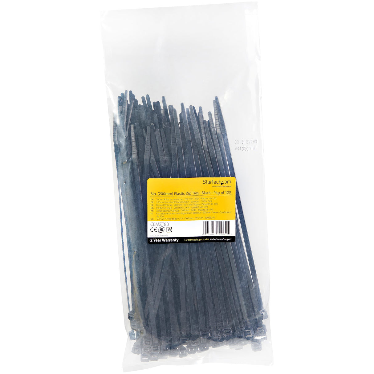 StarTech.com Bridas de 20cm para cables - 4 mm de ancho, 55 mm de diámetro, soportan 22 kg de tensión, de nylon, cierre