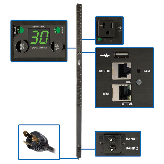Tripp Lite PDUNVR30LX PDU Monofásico de 2.9kW Monitoreable por Tomacorrientes - Plataforma LX, 24 Tomacorrientes 5-15/20