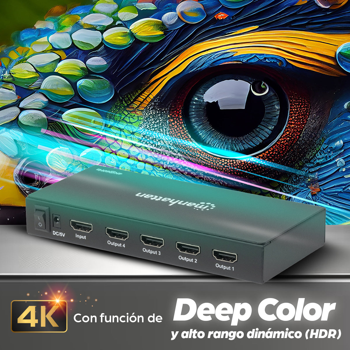 Manhattan Video Splitter HDMI 4K de 4 puertos divisores de vídeo HDMI 4x HDMI 2.0 5