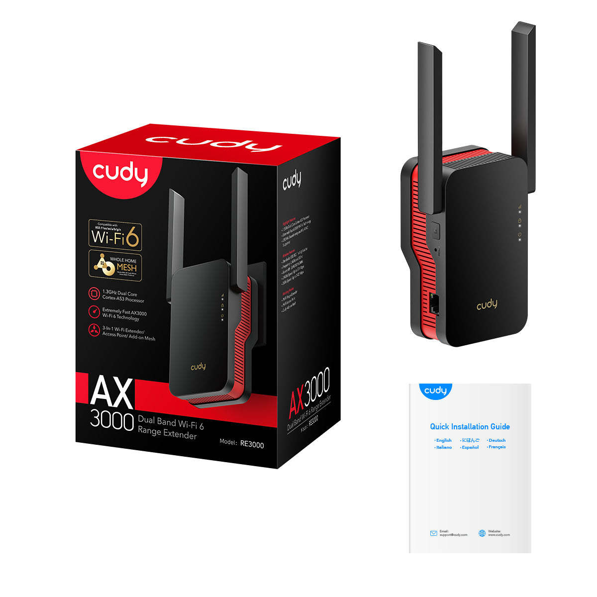 Cudy RE3000 amplificador de señal Wi-FI, 2400 - 5000 MHz, 574, 2402 Mbit/s