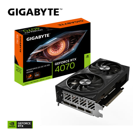 GIGABYTE Tarjeta Gráfica GeForce RTX 4070 WINDFORCE 2X OC V2 12G - 12GB GDDR6, 192bit, PCI-E 4.0, 2490MHz Core Clock, 3 x DisplayPort 1.4a, 1 x HDMI 2.1a, NVIDIA DLSS 3, GV-N4070WF2OCV2-12GD tarjetas gráficas Si 5888 NVIDIA GeForce RTX 4070
