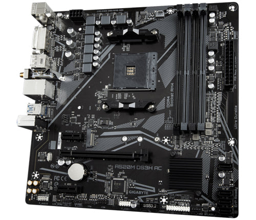 GIGABYTE A520M DS3H AC Placa Base - Procesadores AMD Ryzen Serie 5000, VRM de 5+3 fases, hasta 4733 MHz DDR5 (OC), 1xPCIe 3.0 M.2, LAN GbE, WIFI 5, USB 3.2 Gen 1 placas base AMD Zócalo AM4 1 Zócalo AM4