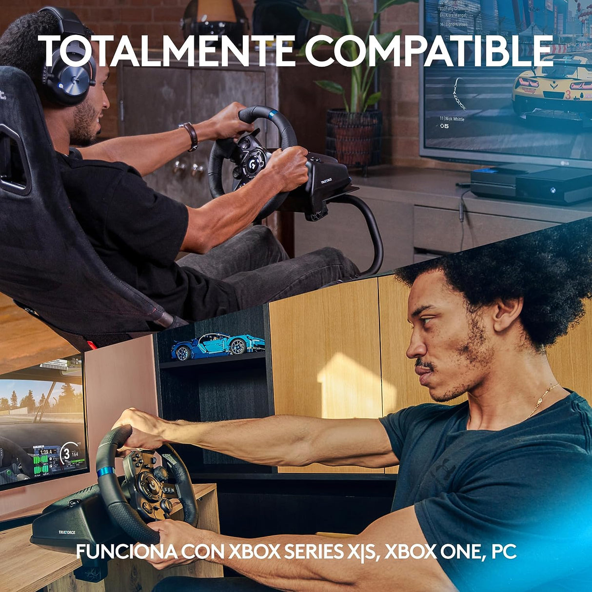 Volante de Carreras y Pedales Logitech G923 hasta 1000 Hz Force Feedback, Embrague Dual, para Xbox, PC, Negro