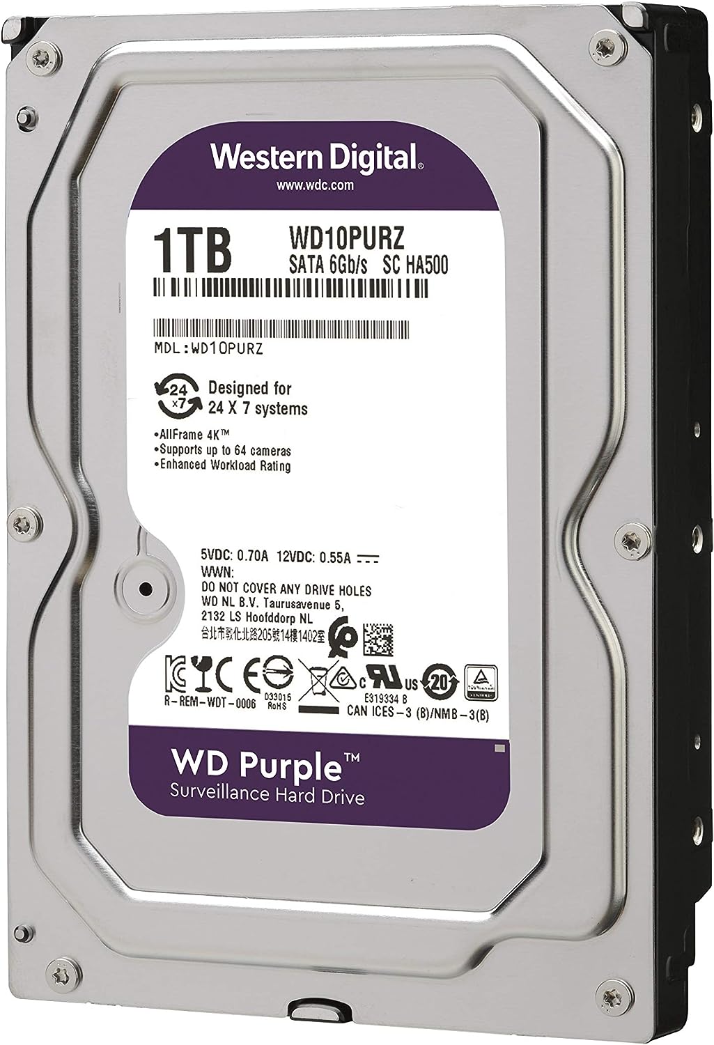 Disco Duro Interno Western Digital 1Tb 3.5" Purple 5400Rpm 64Mb Sata