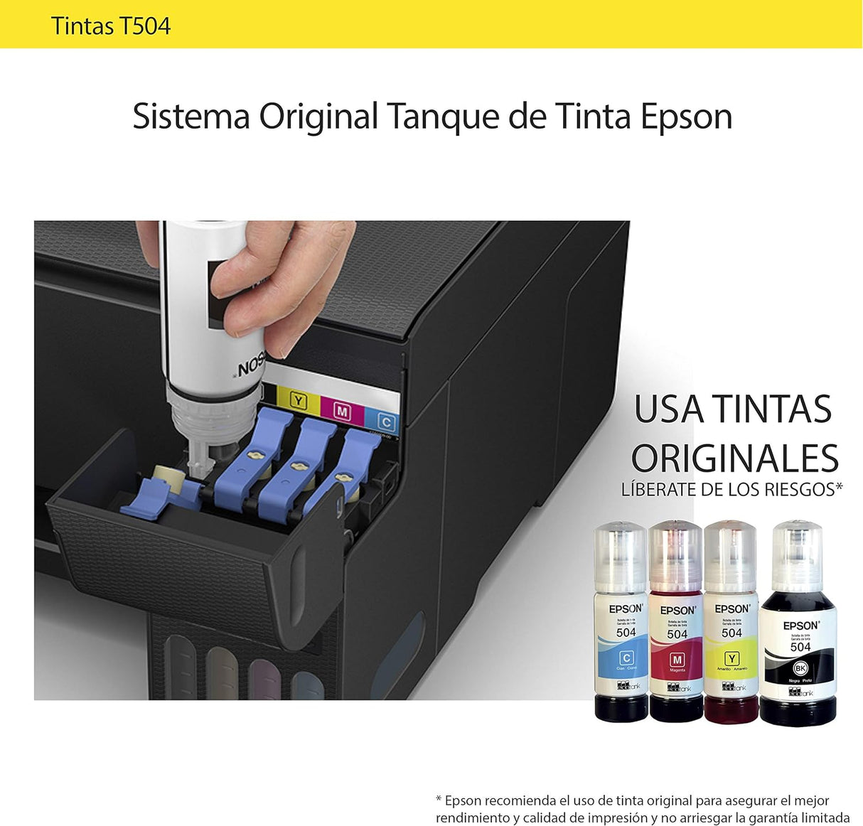 Tanque de Tinta Epson T504 Amarillo, 70ml, Compatible L4150, L4160, L6161, L6171, L6191 - T504420-AL