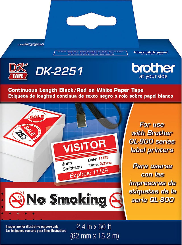 Etiqueta Brother Continua Impresión En Negro Y Rojo 62Mmx15M - Dk2251 FullOffice.com