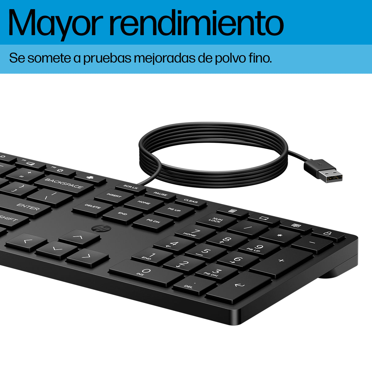 HP Teclado de escritorio 320K con cable, Tamaño completo (100%), Alámbrico, USB