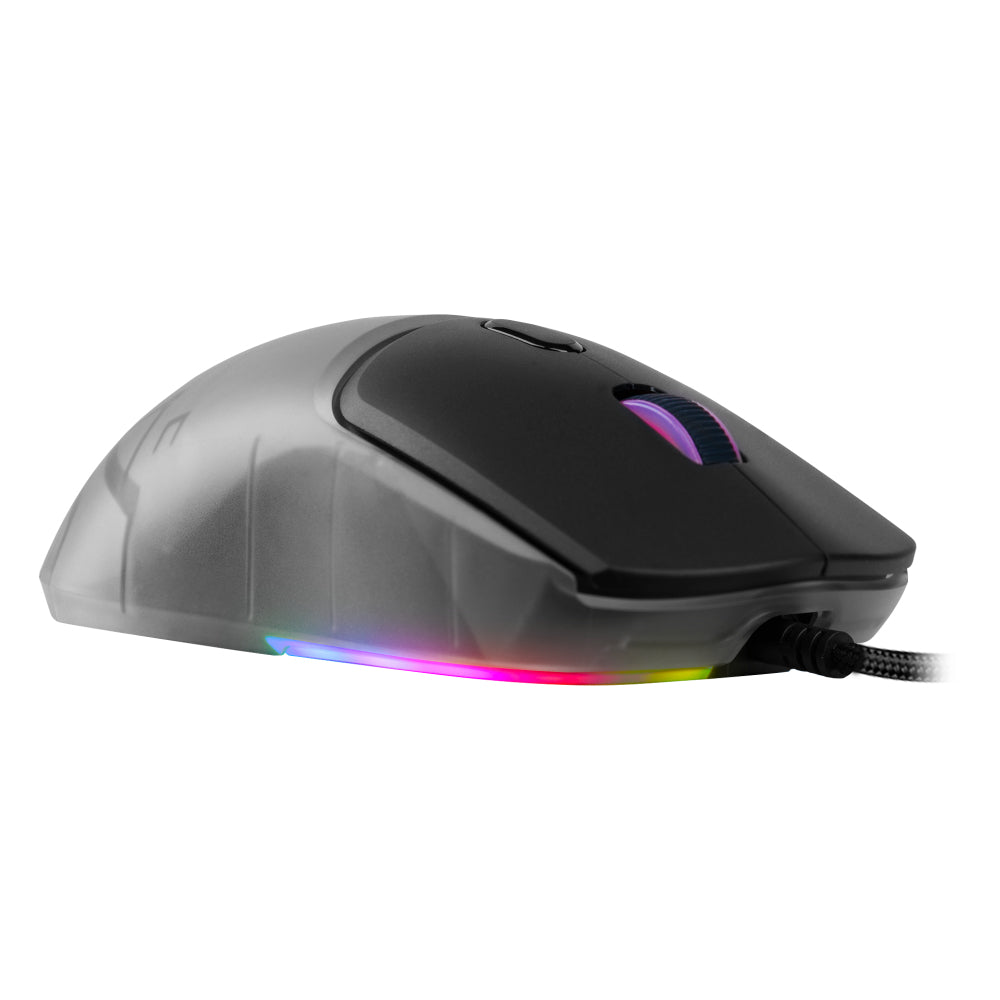 MOUSE GAME FACTOR MOG530, CARCASAS INTERCAMBIABLES, PIXART 3327, 12,000 DPI, RGB, USB, NEGRO