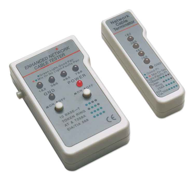 Intellinet Probador de Cables Multifuncional Cable Comprobador de cables UTP/STP RJ-11, RJ-45 Gris, Blanco Poder, Si