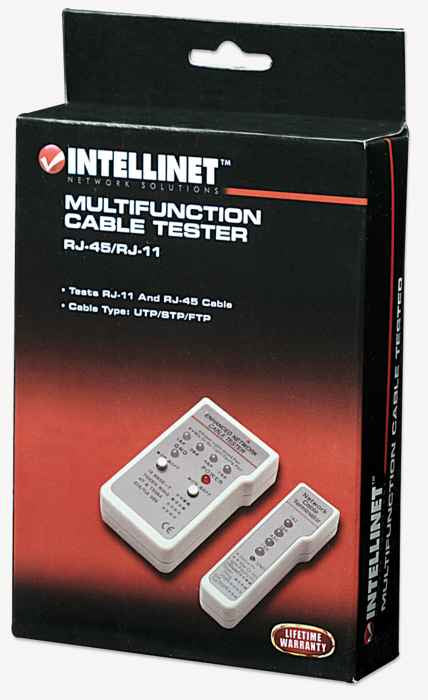 Intellinet Probador de Cables Multifuncional Cable Comprobador de cables UTP/STP RJ-11, RJ-45 Gris, Blanco Poder, Si