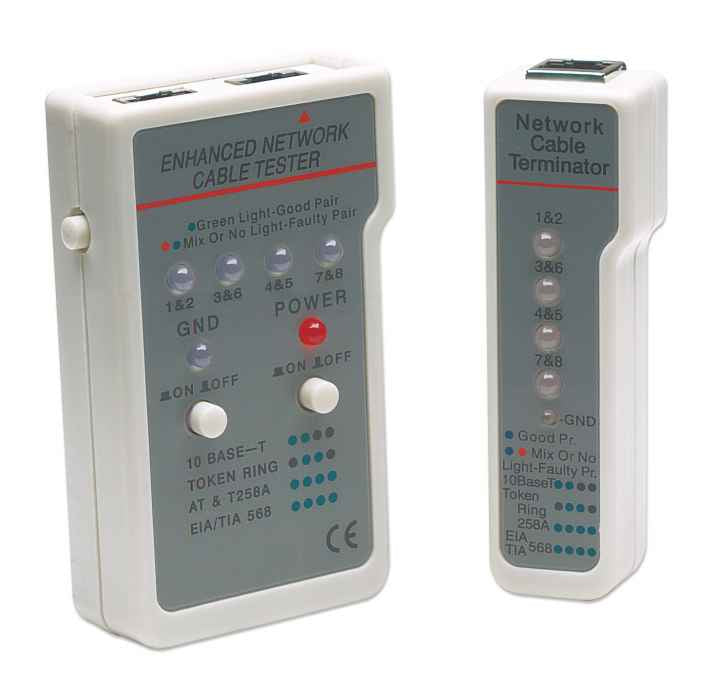 Intellinet Probador de Cables Multifuncional Cable Comprobador de cables UTP/STP RJ-11, RJ-45 Gris, Blanco Poder, Si