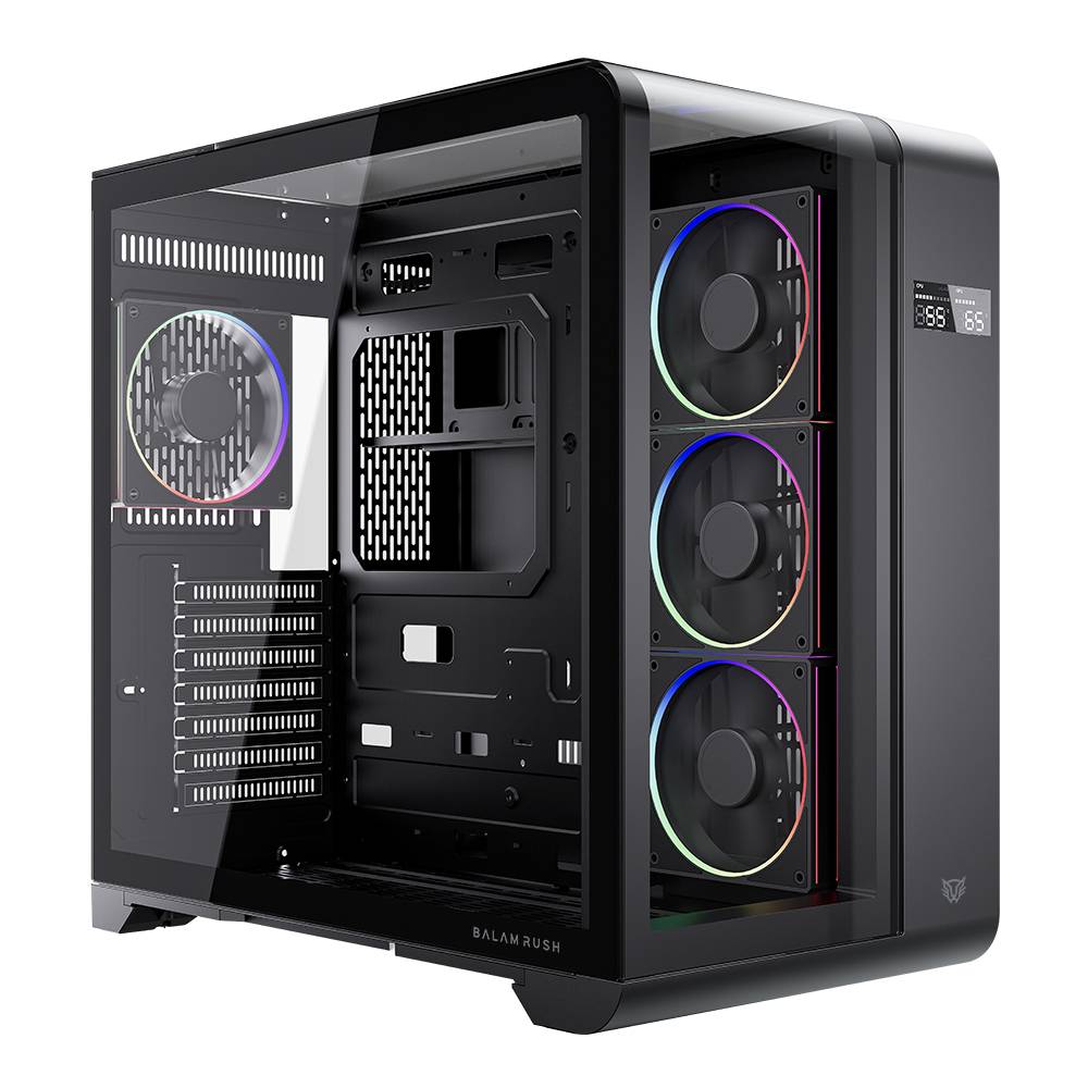Gabinete Balam Rush Thank Expert Curve 7400 Mini torre negro cristal sin bordes con indicador termico 4xVentiladores ARGB ATX/Micro ATX/ Mini ITX sin fuente