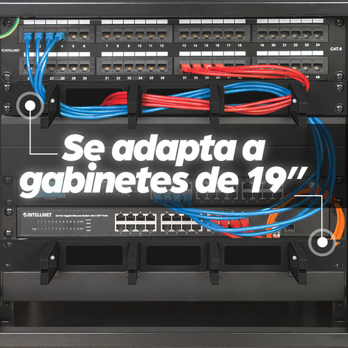 Intellinet Panneau de gestion des câbles 19", 1U, 4 anneaux plastiques longs, noir Accesorios para rack Panel de ge