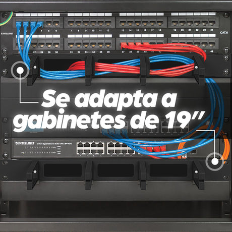 Intellinet Panneau de gestion des câbles 19", 1U, 4 anneaux plastiques longs, noir Accesorios para rack Panel de ge