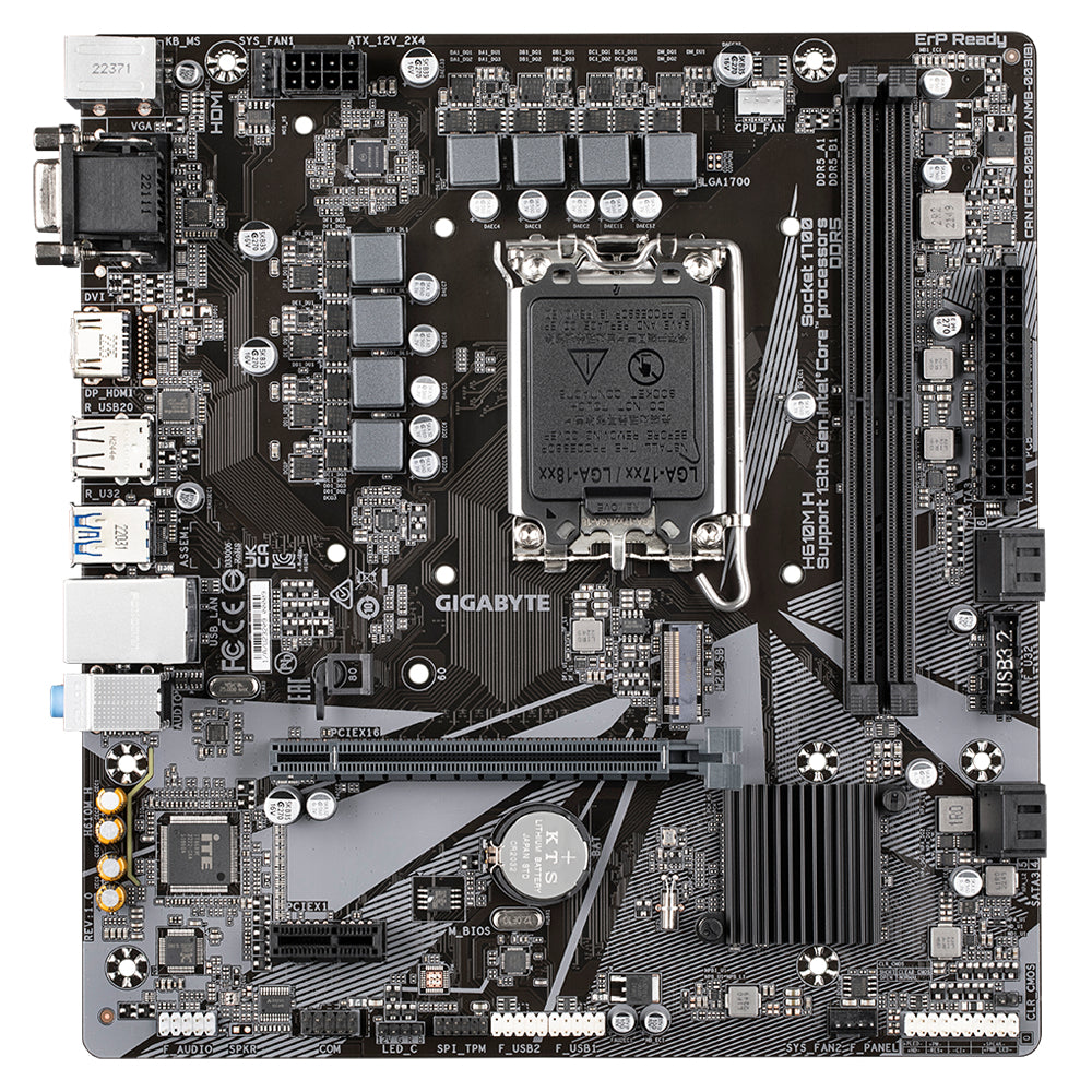 GIGABYTE H610M H Placa base - Soporta CPUs Intel Core de 14ª generación, VRM digital híbrido 6+1+1, hasta 5600MHz DDR4 (OC), 1xPCIe 3.0 M.2, LAN GbE, USB 3.2 Gen 1 placas base Intel LGA 1700 LGA 1700 64 GB