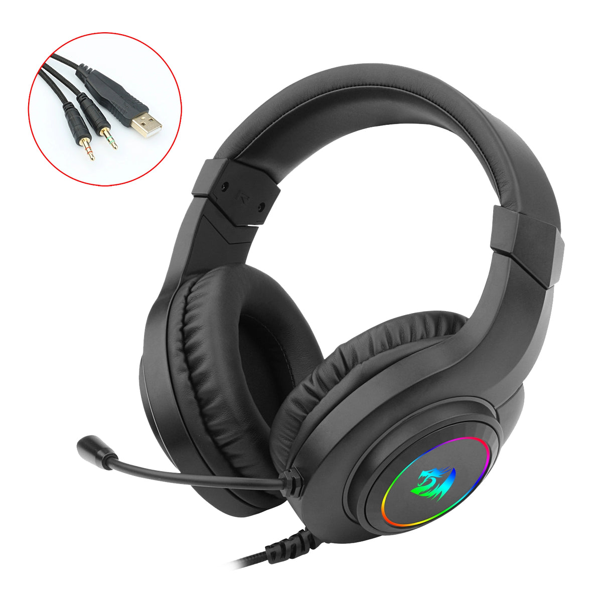 REDRAGON H260-RGB HYLAS, Auricular stereo multiplataforma, iluminación RGB, Alámbrico, Juego, 20 - 20000 Hz
