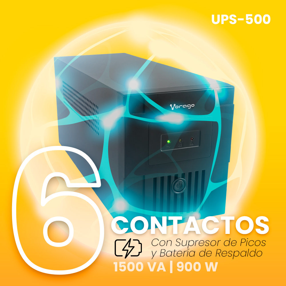 NO BREAK VORAGO UPS-500 1,500 VA 900W 20-25 MIN 6 CONTACTOS