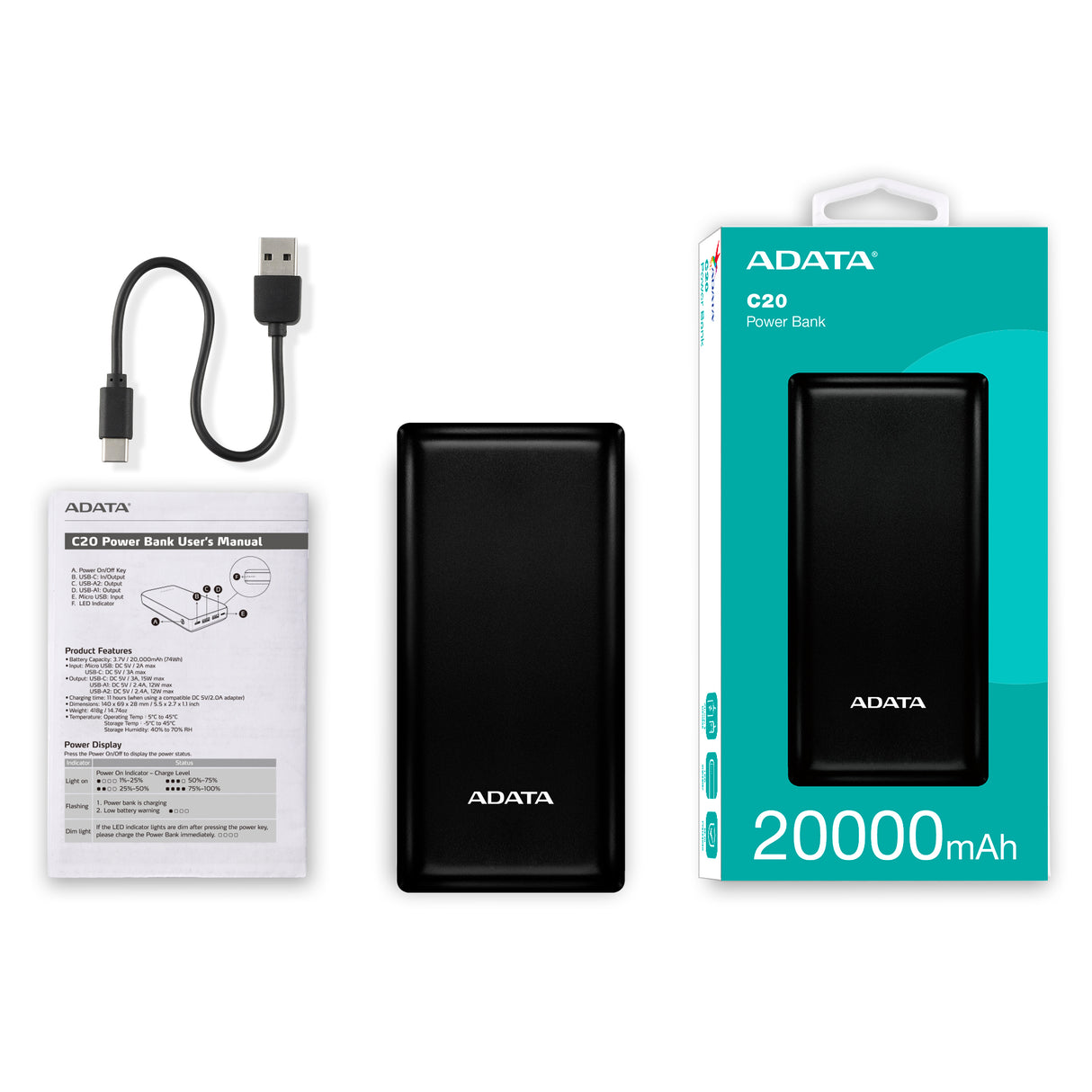 ADATA C20 Batería 3 Negro Universal Si