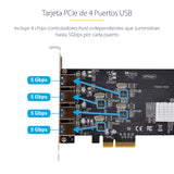 StarTech.com Tarjeta PCI Express de 4 Puertos USB-A - Tarjeta PCIe USB 3.2 de 5Gbps - 4 Controladores USB Independientes