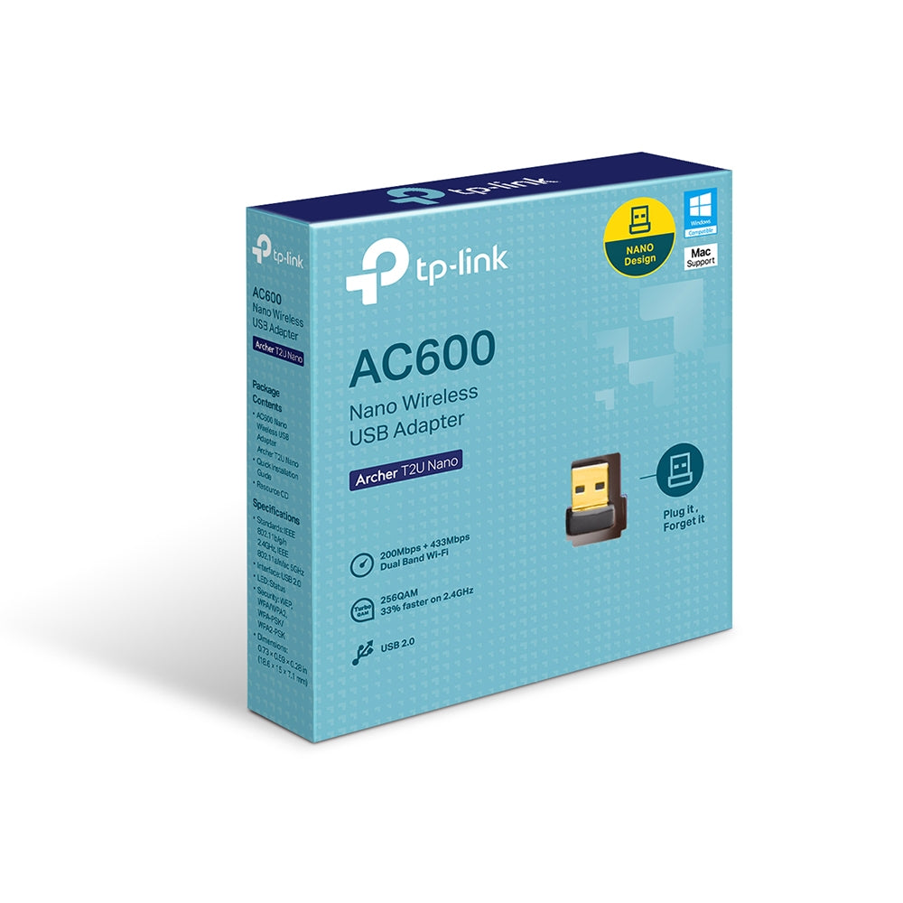Adaptador USB TP-LINK AC600 Dual Band Archer T2U Nano, 2.4/5GHz, USB 2.0