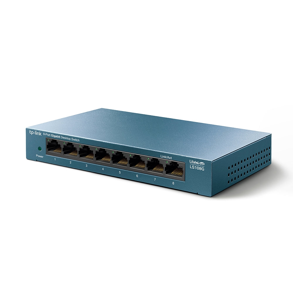 Switch TP-Link de Escritorio 8 Puertos Gigabit de Acero, Plug and Play LS108G - Velocidad 1000Mbps, Diseño Compacto, Instalación Sencilla