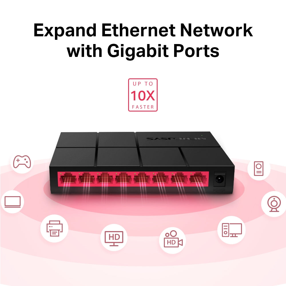 Switch TP-Link de Escritorio 8 Puertos Gigabit 10/100/1000Mbps Compacto con Fuente de Alimentación Integrada