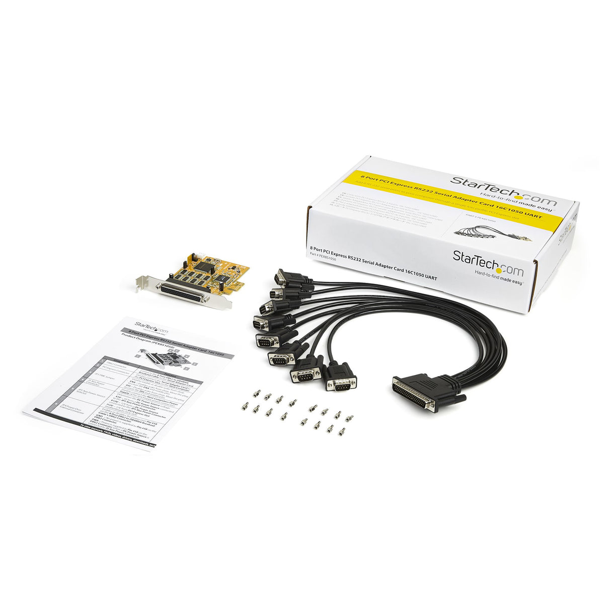 StarTech.com Tarjeta Adaptadora PCI Express Serie de 8 Puertos RS232 - Tarjeta Serial PCIe - DB9 UART 16C1050 - Tarjeta 