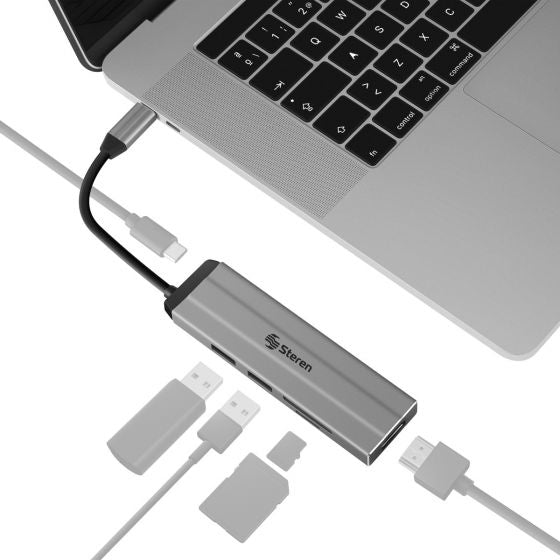 Steren USB-4740 base para portátil y replicador de puertos USB 2.0 Type-C Plata