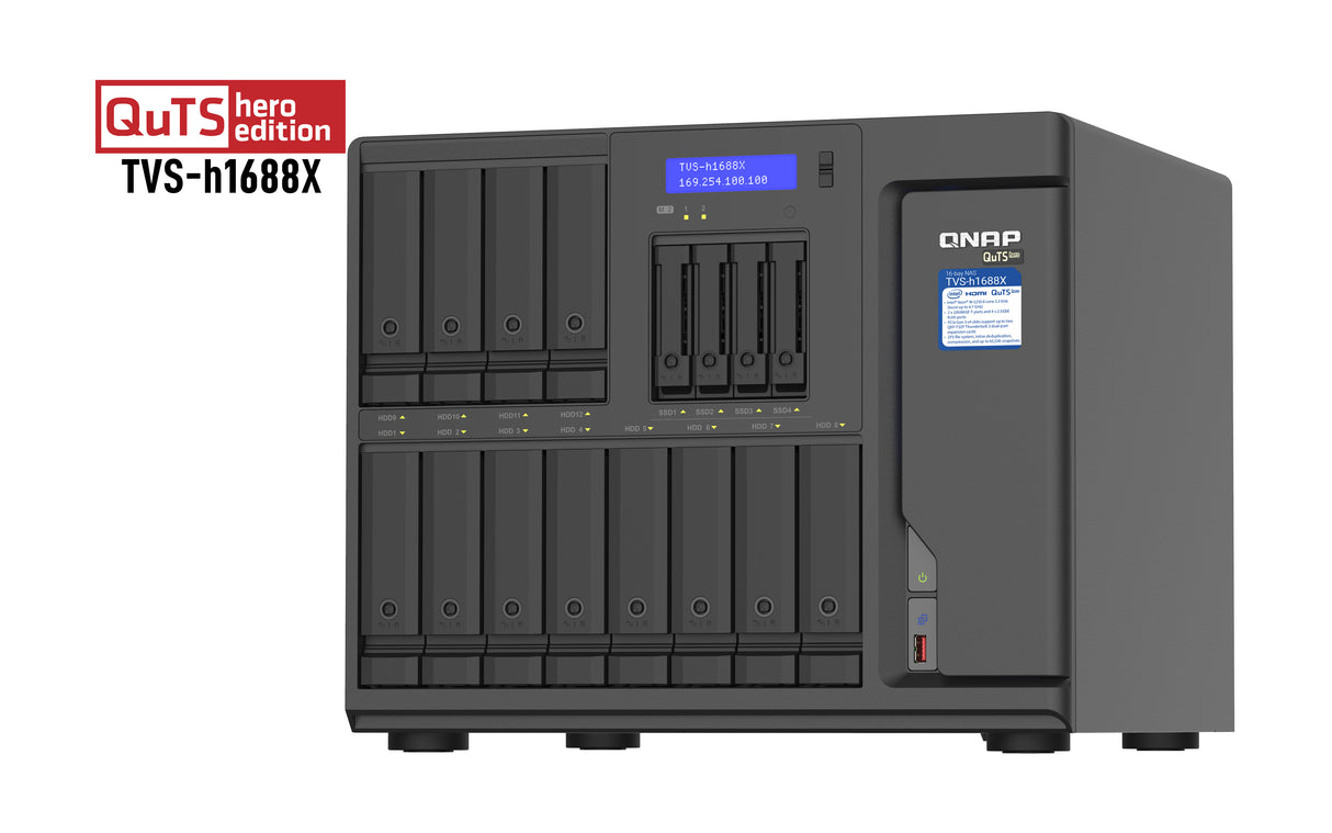 QNAP TVS-h1688X Servidor 0 GB Serial ATA II, Serial ATA III 2.5,3.5,M.2 cm (2.5,3.5,M.2") 2