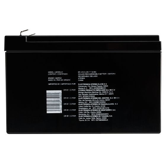 Steren BR-1212 batería recargable industrial Sealed Lead Acid (VRLA) 12000 mAh 12 V, Negro, 1 pieza(s)