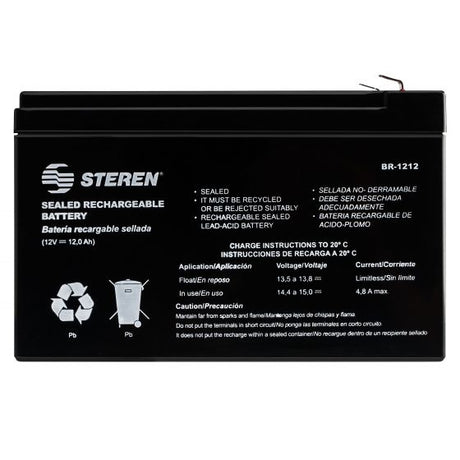 Steren BR-1212 batería recargable industrial Sealed Lead Acid (VRLA) 12000 mAh 12 V, Negro, 1 pieza(s)