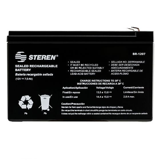 Steren BR-1207 batería recargable industrial Sealed Lead Acid (VRLA) 7000 mAh 12 V, Negro, 1 pieza(s)