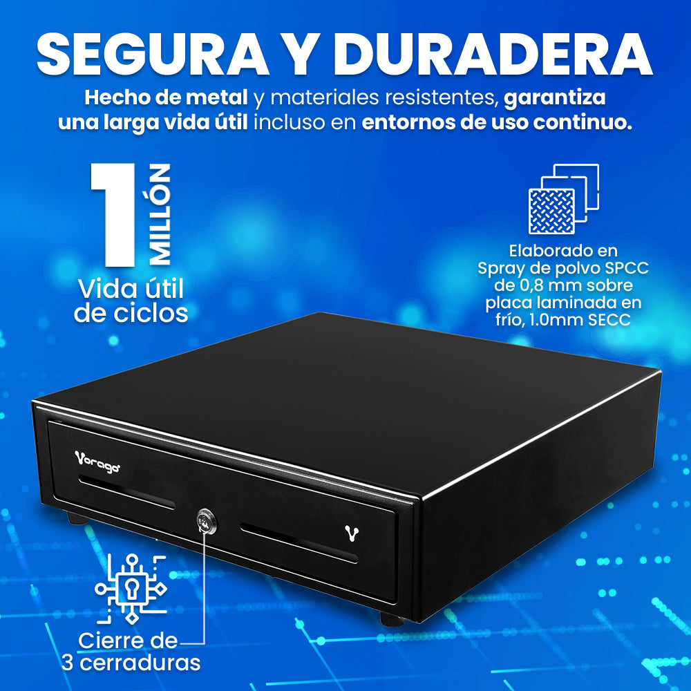 CAJON DE DINERO METAL VORAGO CD-100 5 BILLETES 8 MONEDAS RJ11
