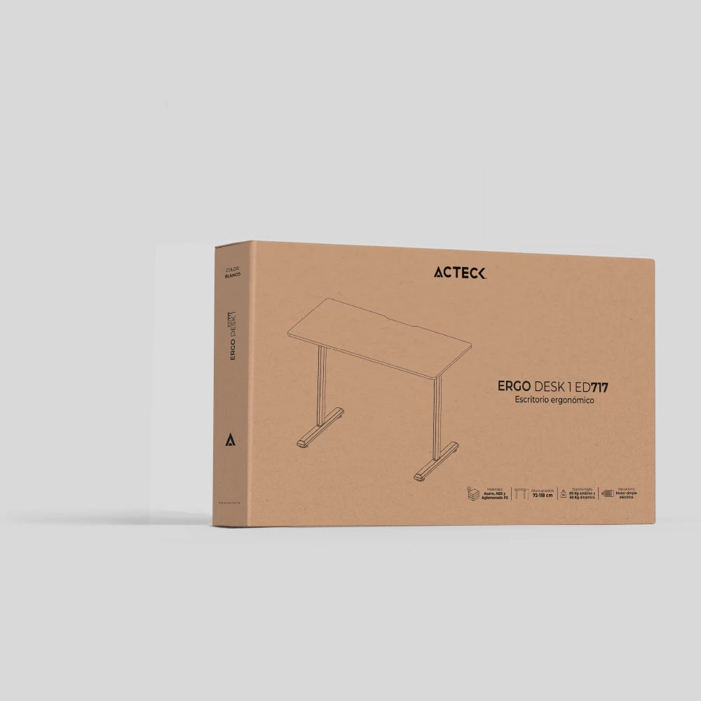 Acteck Ergo Desk 1 ED717 Blanco, Derecho, Forma rectangular, Aglomerado de madera