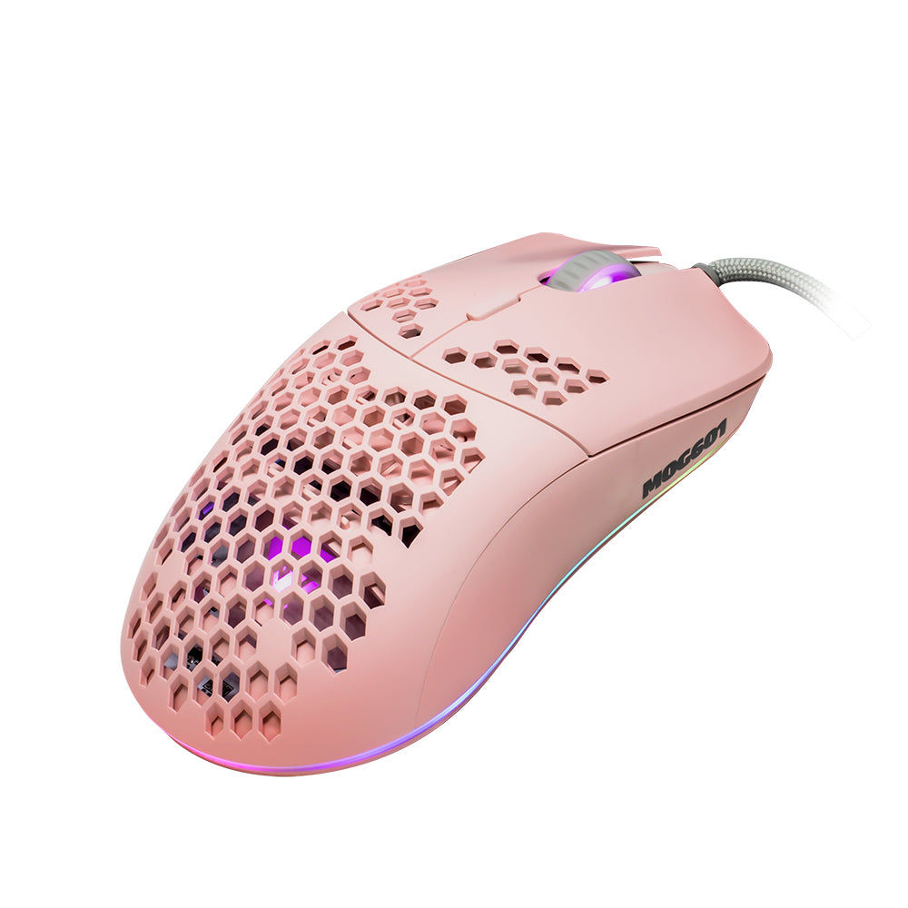 MOUSE VORAGO GAME FACTOR MOG601 ROSA OPTICO 16000 DPI 7 BOTONES ULTRALIGHT RGB