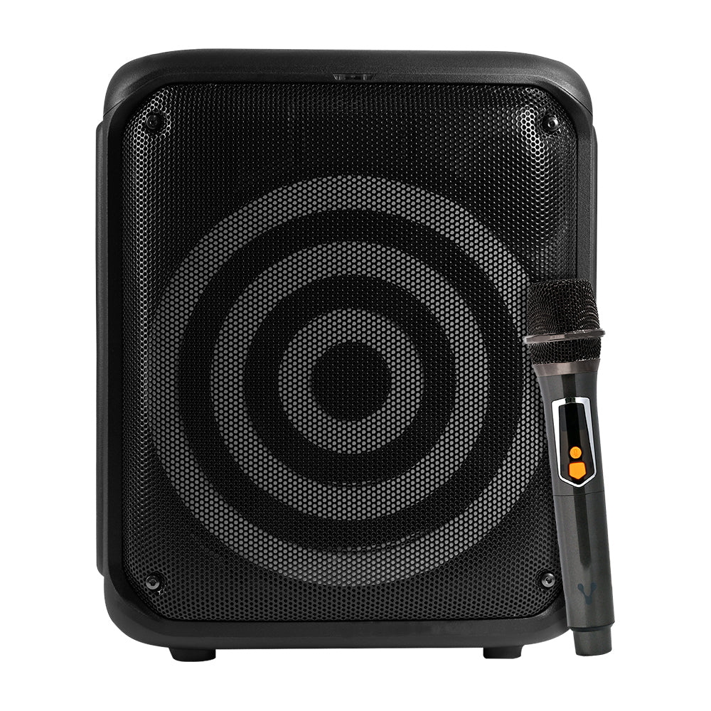 BAFLE VORAGO KSP-350 NEGRO 8" 30WATTS RMS TECNOLOGÍA DSP / USB / MSD/ 3.5MM /  RECARGABLE / TWS BT 5HRS CARGA USB TIPO C