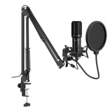 Kit de micrófono de condensador XZ-260 con filtro anti-pop soporte de brazo Conexión USB Negro