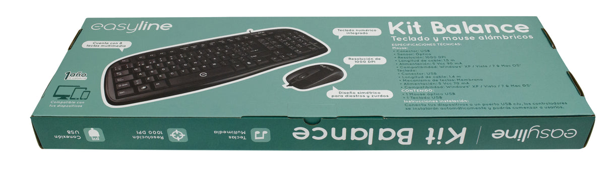 Easy Line Kit de teclado y mouse - Negro, 1000 DPI Teclados Universal Alámbrico USB