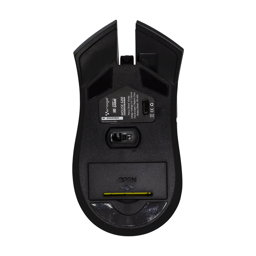 Vorago MO-600 ratón Juego Diestro RF Wireless + USB Type-A Óptico 2400 DPI, Negro